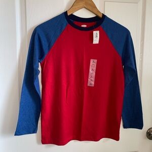 NWT Kids Old Navy long sleeve tee shirt in blue and red size Boys 10-12